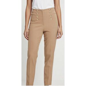 New Zara Beige Camel Gold Buttons Stretch Skinny Ankle Pants Leggings